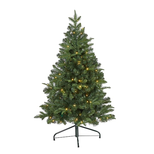 4Ft Pre-Lit Grand Teton Spruce Flat Back Artificial Christmas Tree, Clear LED Lights By Nearly Natural in Green | 4 ft | Michaels®